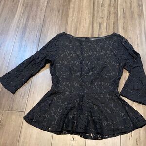 5 for $25 Julienne W Weston Black Lace Overlay peplum top 3/4 sleeve‎